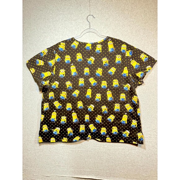 Despicable Me‎ Scrub Top Women's 3X Black Printed Cotton V-Neck Pockets Pullover - Picture 7 of 10